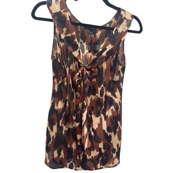Banana Republic Brown, Tan and Black Abstract Patterned Sleeveless Tie Blouse - Picture 2 of 6